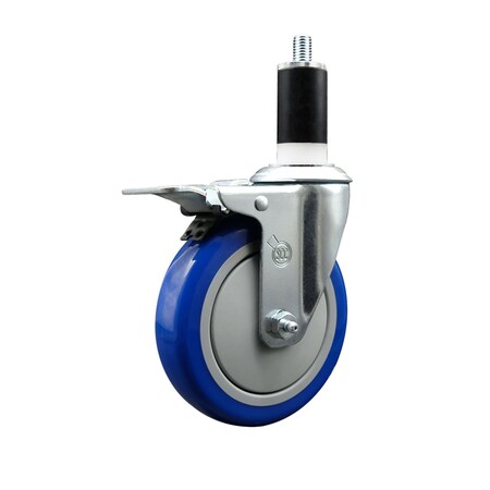 Service Caster 5'' SS Blue Poly Swivel 1-3/8'' Expanding Stem Caster Total Lock Brake SCC-SSEXTTL20S514-PPUB-BLUE-138